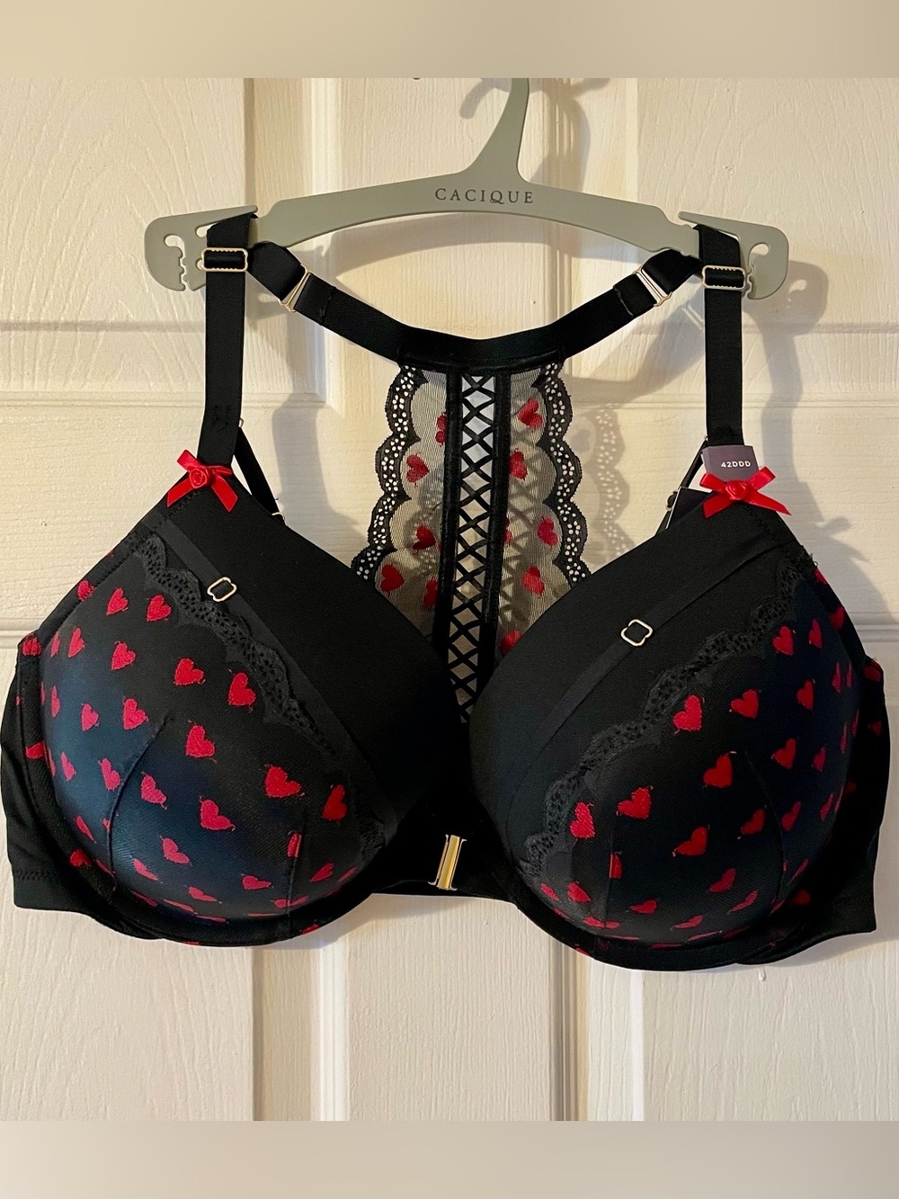 ❤️NWT Cacique by Lane Bryant Heart Lace Boost Plunge Bra Size 42DDD ❤️
